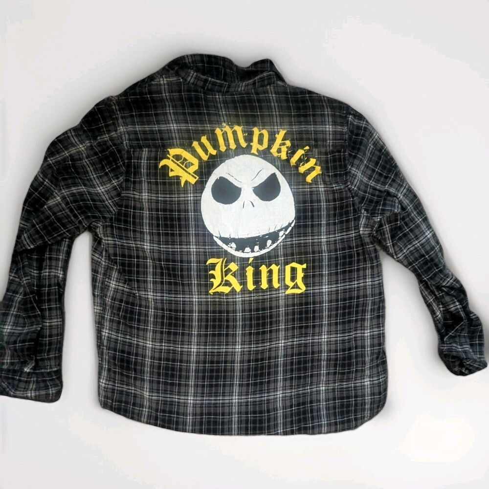 Disney Nightmare Before Christmas Flannel Shirt Men XL Black Plaid Pumpkin King
